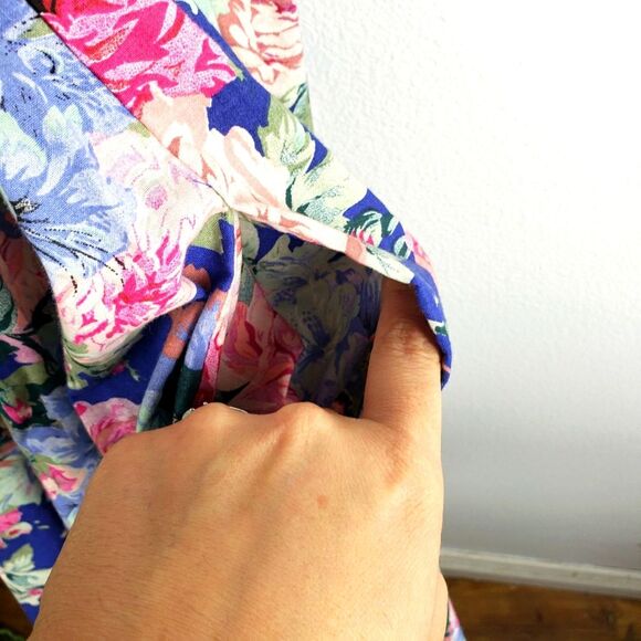 Vintage Women's Geary Roark Kamisato 80's Cottagecore Floral Cris Cross Dress 10 - Picture 13 of 14